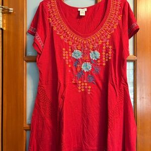 Sundance Embroidered Red Women's Tunic
